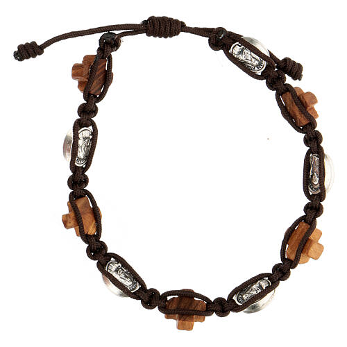Olive wood bracelet with brown rope Medjugorje 2