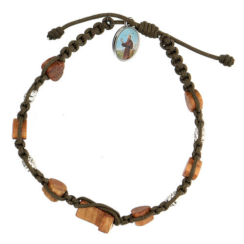 Tau cross bracelet with heart beads Medjugorje dark green rope 2