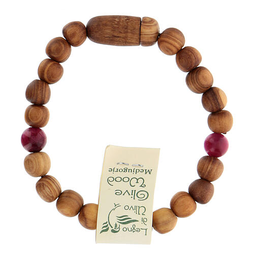 Medjugorje bracelet with wooden grains and two grains of assorted colours 2