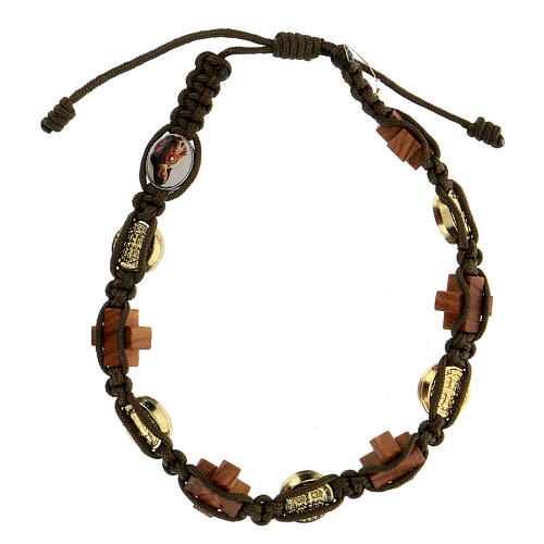 Medjugorje medal bracelet with wooden crosses in brown rope 2
