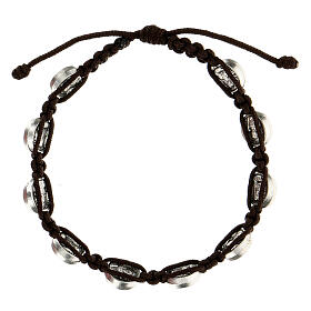 Medjugorje bracelet with brown string structure and metal medals 