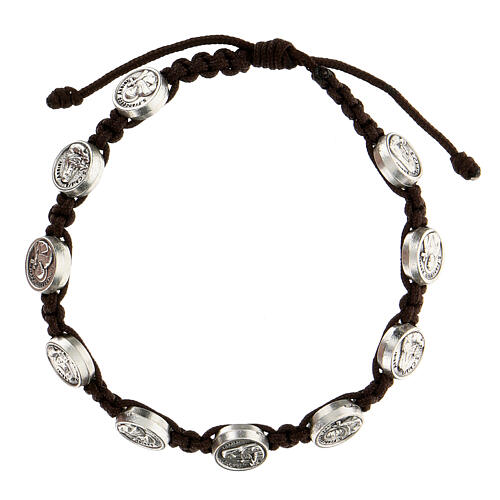 Medjugorje bracelet with brown string structure and metal medals  1