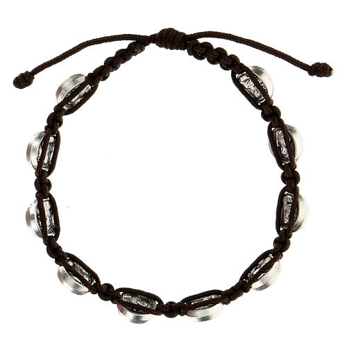 Medjugorje bracelet with brown string structure and metal medals  2