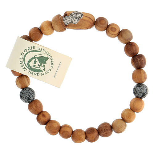 Herrenarmband Heiliger Benedikt Olivenholzperlen aus Medjugorje 1