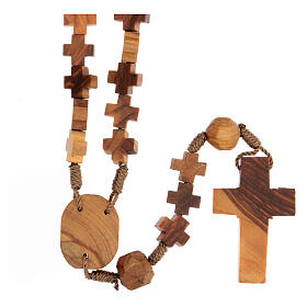 Olivewood rosary with cross-shaped beads and Our Lady of Medjugorje