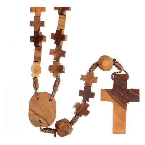 Olivewood rosary with cross-shaped beads and Our Lady of Medjugorje 2