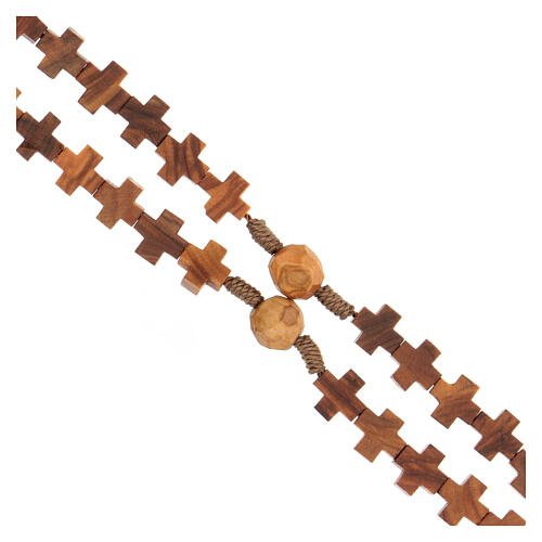 Olivewood rosary with cross-shaped beads and Our Lady of Medjugorje 3