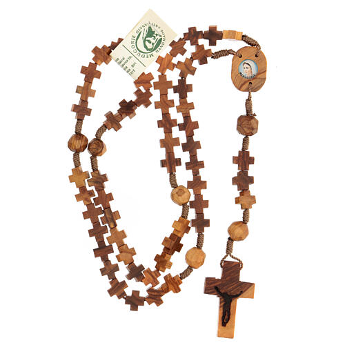 Olivewood rosary with cross-shaped beads and Our Lady of Medjugorje 4