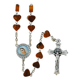 Olive wood rosary with heart beads Our Lady of Medjugorje St Benedict