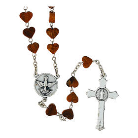 Olive wood rosary with heart beads Our Lady of Medjugorje St Benedict