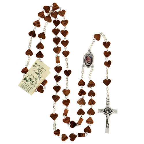 Olive wood rosary with heart beads Our Lady of Medjugorje St Benedict 4