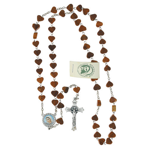 Olive wood rosary with heart beads Our Lady of Medjugorje St Benedict 4