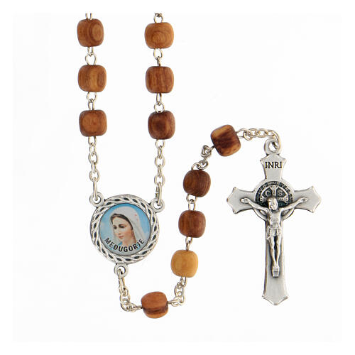 Olive wood rosary 7 mm, St Benedict cross, Medjugorje 1