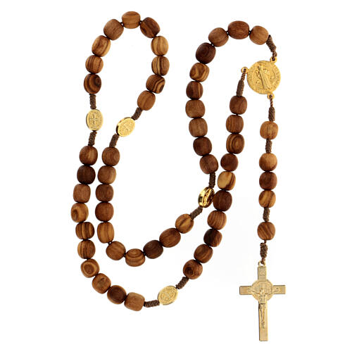 Rosary with olive wood beads 7 mm St Benedict 5