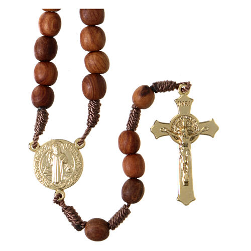 Rosary with olive wood beads 7 mm St Benedict 1