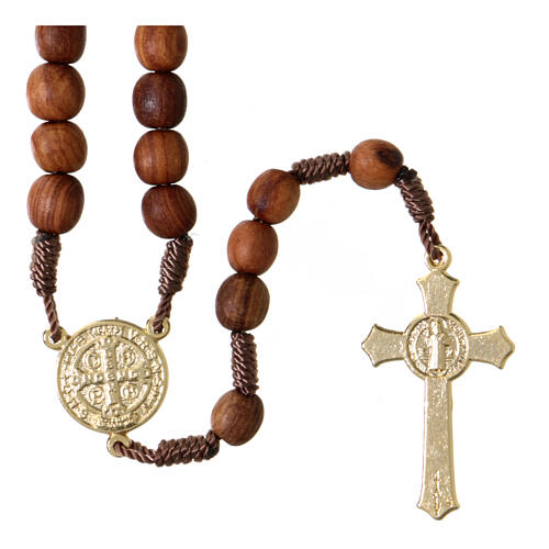 Rosary with olive wood beads 7 mm St Benedict 2