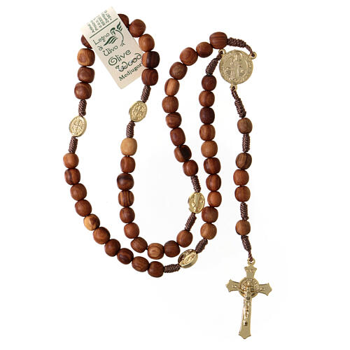 Rosary with olive wood beads 7 mm St Benedict 4