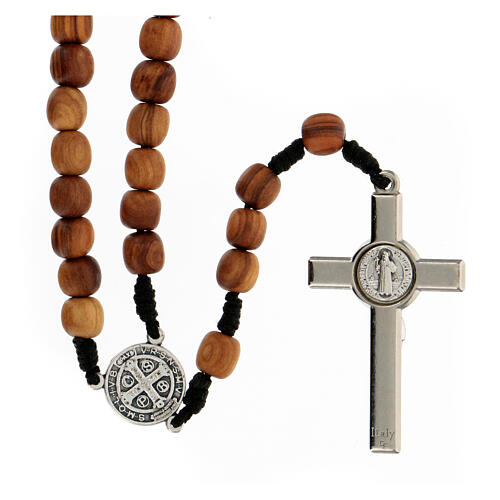 Olive wood rosary beads 7 mm with Saint Benedict medal cord 2
