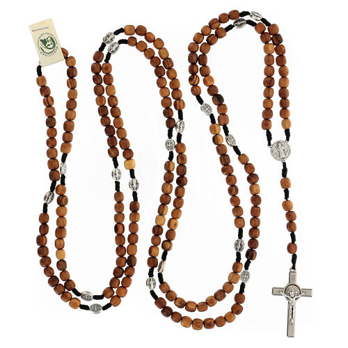 Olive wood rosary beads 7 mm with Saint Benedict medal cord 4