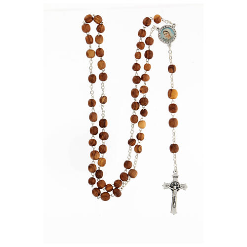 St Benedict wood and rope blue Rosary necklace | Vatican Gift