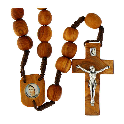 Rosario legno ulivo grani 9 mm pietra Madonna Medjugorje 1