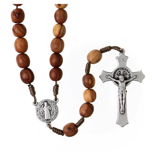 Rope rosary with 9 mm olivewood beads and Saint Benedict's cross 1