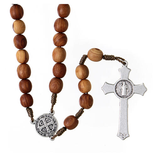 Rope rosary with 9 mm olivewood beads and Saint Benedict's cross 2