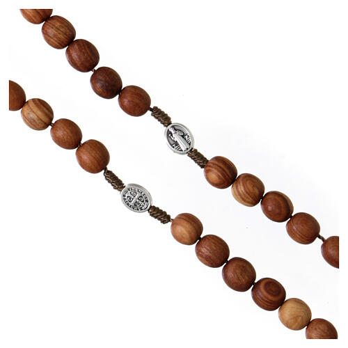 Rope rosary with 9 mm olivewood beads and Saint Benedict's cross 3