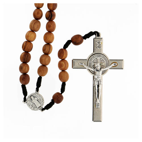 Rosario madera olivo granos 9 mm con cuerda San Benito 1