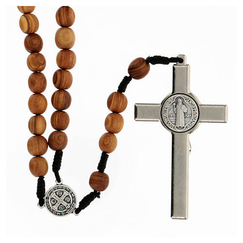Rosario madera olivo granos 9 mm con cuerda San Benito 2