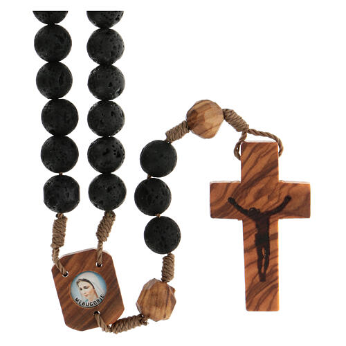 Medjugorje rosary, olivewood and lava stone 10 mm 1