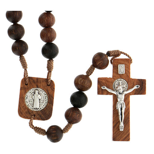 Rosenkranz, Abonos Holz, Medjugorje, 9 mm Perlen, Heiliger Benedikt Kreuz 1