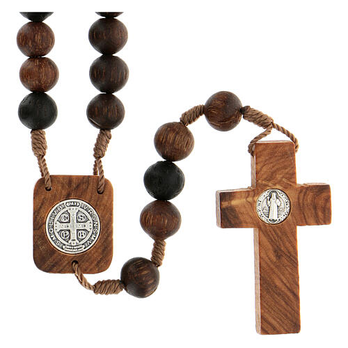 Abonos Medjugorje wooden rosary 9 mm with St Benedict cross 2