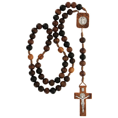Abonos Medjugorje wooden rosary 9 mm with St Benedict cross 4