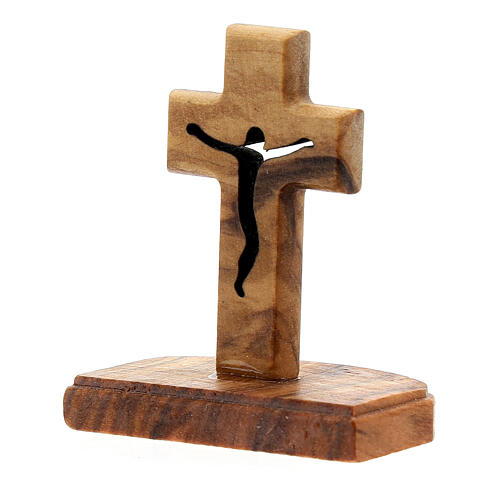 Krzyż drewno oliwne, piedestał, Medjugorje, 5 cm 2
