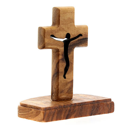 Krzyż drewno oliwne, piedestał, Medjugorje, 5 cm 3