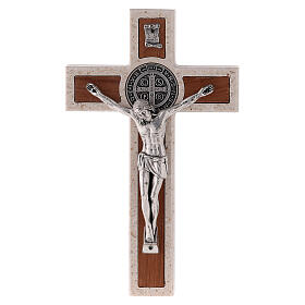 Medjugorje marble cross with Saint Benedict's medal 14 cm