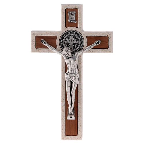 Medjugorje marble cross with Saint Benedict's medal 14 cm 1