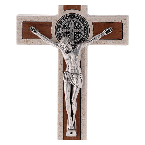 Medjugorje marble cross with Saint Benedict's medal 14 cm 2