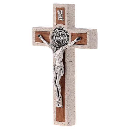 Medjugorje marble cross with Saint Benedict's medal 14 cm 3