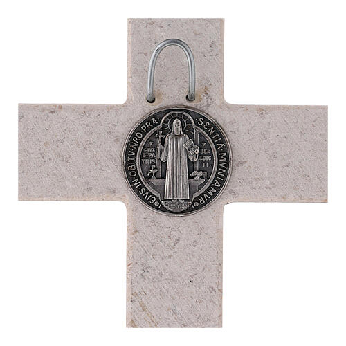 Medjugorje marble cross with Saint Benedict's medal 14 cm 4
