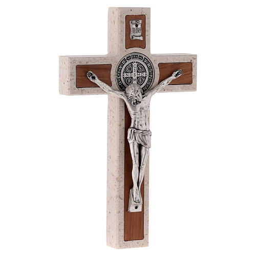 Medjugorje marble cross with Saint Benedict's medal 14 cm 5