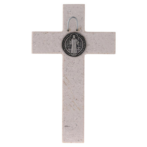 Medjugorje marble cross with Saint Benedict's medal 14 cm 6