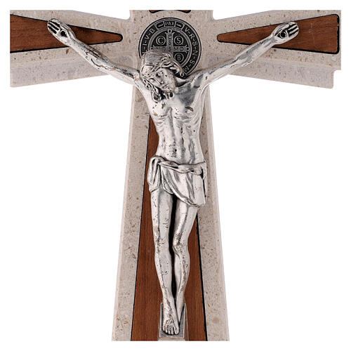 Medjugorje cross with Saint Benedict's cross, marble and wood, 23 cm 2