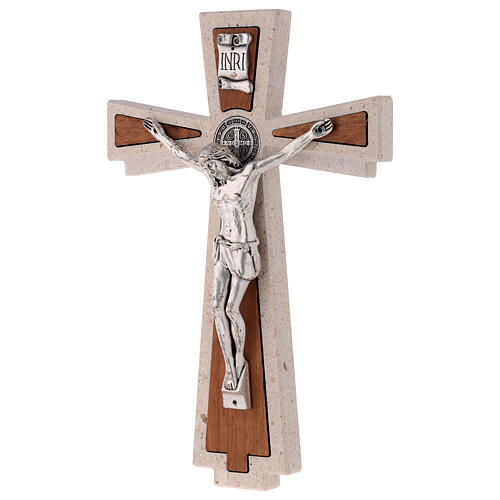 Medjugorje cross with Saint Benedict's cross, marble and wood, 23 cm 3