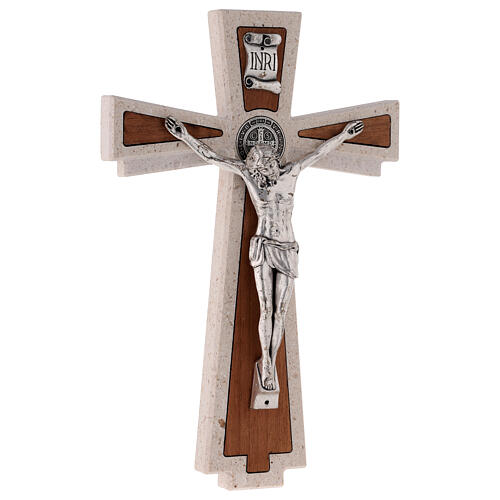 Medjugorje cross with Saint Benedict's cross, marble and wood, 23 cm 5