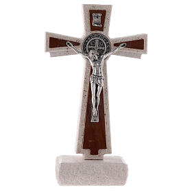 Medjugorje marble cross with Saint Benedict's medal 16 cm