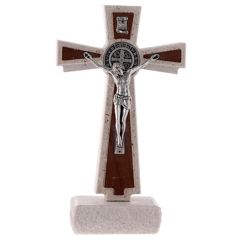 Medjugorje marble cross with Saint Benedict's medal 16 cm 1