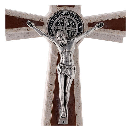 Medjugorje marble cross with Saint Benedict's medal 16 cm 2