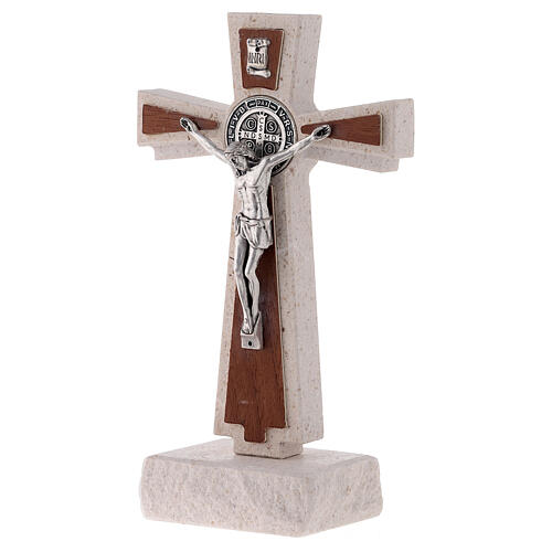 Medjugorje marble cross with Saint Benedict's medal 16 cm 3